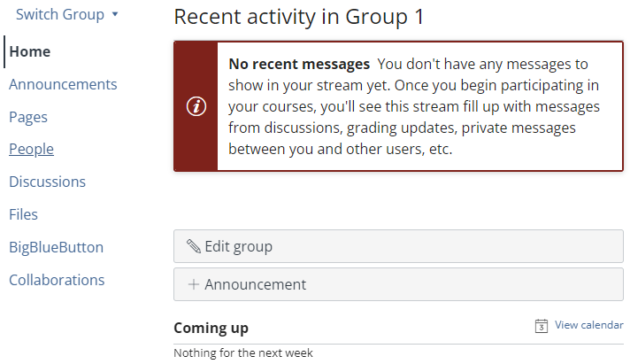 The home page of an empty group room
