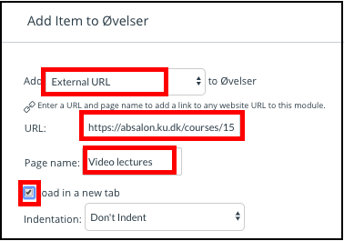 Choose External URL paste your link. Name your page and click load in new tab