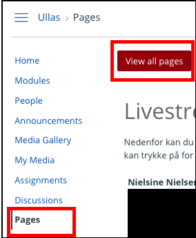 Choose page, view all pages and add a new.