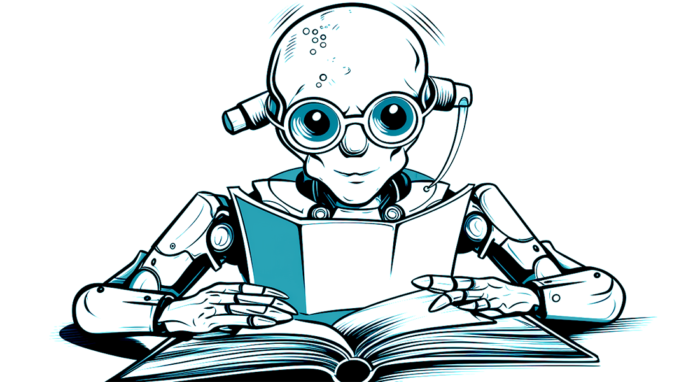 Robot reading in a book